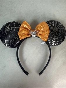 Minnie Mouse Halloween Headband Ears Black Spiderweb Spider Bow Jeweled 2024 - Picture 1 of 5