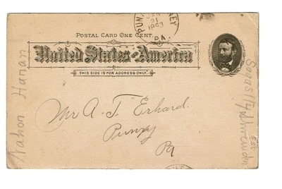 1891 U.S. POSTAL CARD 1c Blk on Buff GRANT An Early PC   Sc#UX10 See Note - Image 1 of 2