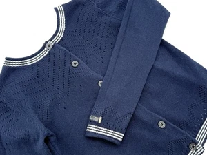 EUC Catimini Little Girls School Uniform Button Front Bow Cardigan In Navy 6 - Picture 1 of 16
