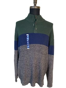 IZOD Button Mock Pullover Herren 2XLT Colorblock schwerer Strick Baumwollmischung NEU - Bild 1 von 12