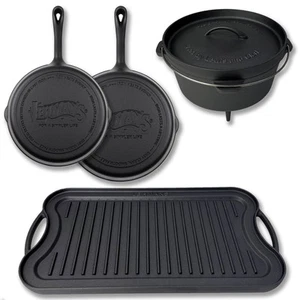 Lehman's Campfire Cooking 4-Piece Set Nitrided Dutch Oven Skillets and Griddle - Picture 1 of 6