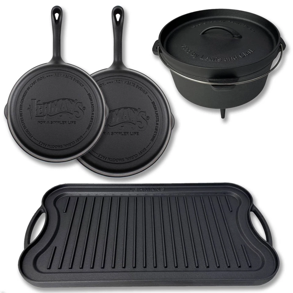 Lehman's Campfire Cooking 4-Piece Set Nitrided Dutch Oven Skillets and Griddle - Image 1 of 4