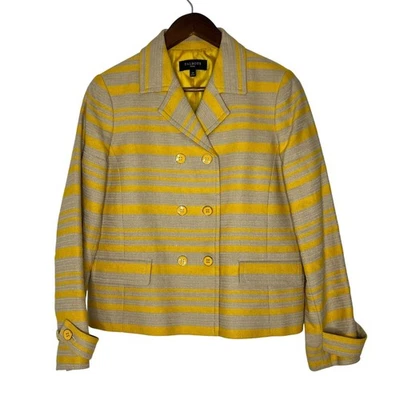 Talbots Blazer Women’s 10 Petite Yellow Tan Stripe Linen Blend Lined NWOT - Image 1 of 4