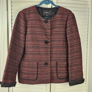 Lafayette 148 New York Womens Burgundy Tweed Laurence Jacquard Jacket XXL - Picture 1 of 3