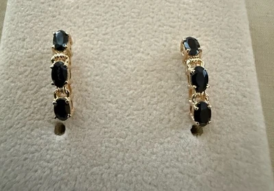 14k Yellow Gold Oval Sapphire, Post Linear Drop Earrings ￼ - Image 1 of 4