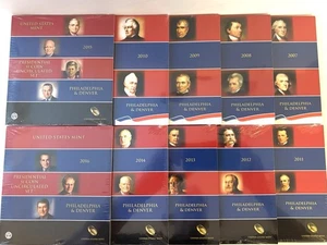 Komplette 2007 bis 2016 P&D Presidential Dollar 1 $ Kursmünzensätze OGP - Bild 1 von 12