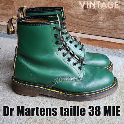 Dr MARTENS taille 38 UK5 cuir vert foncé 1460 MIE vintage - Photo 1/4