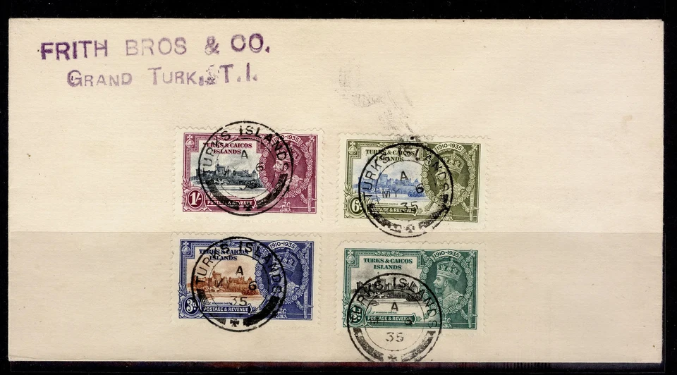 TURKS & CAICOS GV SG187-190, 1935 SJ set on COVER INCS. 189k + 190k, FINE USED. - Imagem 1 de 1