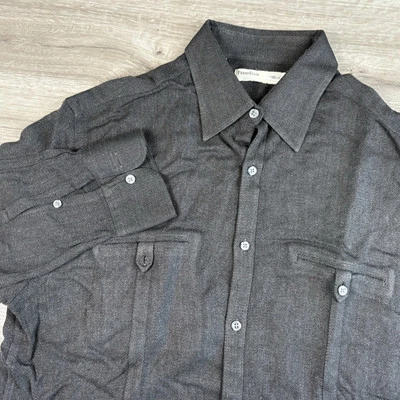 Perry Ellis Mens Size Large Dark Heavy Rayon Button Front Long Sleeve Shirt - Image 1 of 4