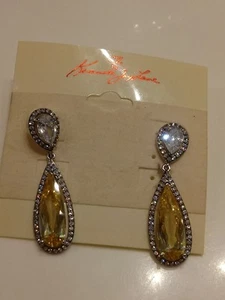 Old Stock Kenneth Jay Lane Canary And Clear CZ Tear Drop Earrings - Picture 1 of 3