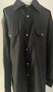 Attitude Gold Men’s Button Up Shirt XXL Black With Red/Green Arm Stripes - Picture 1 of 3