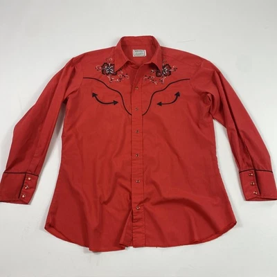 VINTAGE HbarC Ranchwear Shirt Mens Extra Large Red Western Pearl Snap Made USA - Image 1 of 4