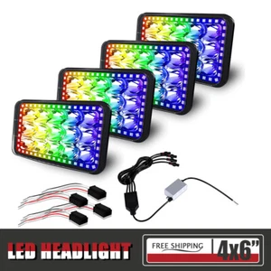 4X6" RGB LED Headlights Sealed Hi/Low Beam For 81-1987 Chevy C10 Pickup Truck - Picture 1 of 9