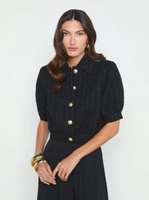   Chaqueta de tweed recortada negra L'AGENCE Cove Foto 1 de 4