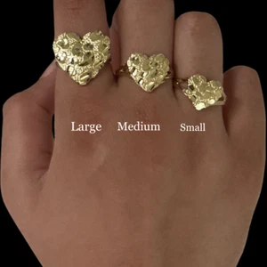10k Yellow Gold Heart Nugget Ring - Small Medium Large Pinky Ring Womens Nugget - Picture 1 of 2