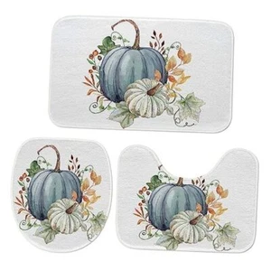 3 Pcs Farmhouse Bathroom Rug Set Maple Leaves Bathroom 17.5x29.5 inch Pumpkin - Picture 1 of 7