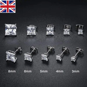 Pair of Men Women Kids 925 Sterling Silver CZ Non-allergenic Stud Earrings Gifts - Picture 1 of 14