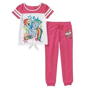 My Little Pony Rainbow Dash 6/6X Sparkle 2pc Jogger Outfit Tied Tee + Sweatpants - Picture 1 of 3