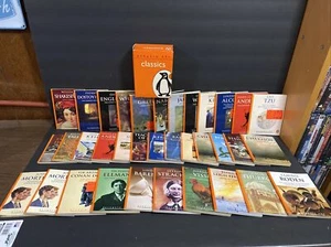 Penguin 60s Lot Of 35 PB Books With Box - Emerson Roden Steinbeck Chekhov King - Picture 1 of 8