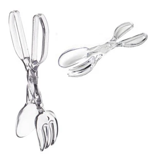 Salad Serving Tongs Plastic Clear Scissor Separates to Spoon & Fork * 2-Pack * - Picture 1 of 5