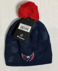 Women’s Washington Capitals Authentic Locker Room Beanie With Pom Navy/red OS - Picture 1 of 10
