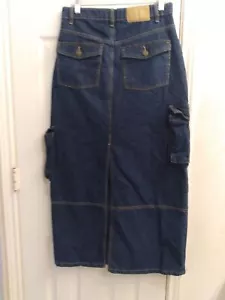 Denim Maxi Skirt Y2K Cargo Pockets Dark Wash Jean Skirt - Picture 1 of 6