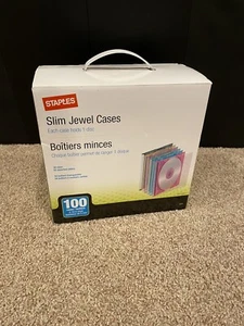 NEW Staples Slim Jewel Cases 100 For CD or DVD 50 Black 50 Assorted Colors NEW - Picture 1 of 1