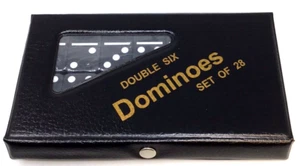 GGS Negro Doble 6 Azulejos de Domino en Estuche de Vinilo a Snap~TOTALMENTE NUEVO~:E - Imagen 1 de 2