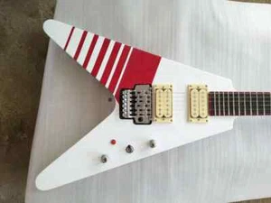 White VElectric Guitar Red Arcade Button Baritone Neck No Inlay Red Neck Binding - Picture 1 of 6