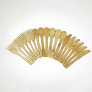 Bamboo Cutlery Utensils 18pc/6 Fork Spoon Knife (0 Plastic Package ship Version - Picture 1 of 5