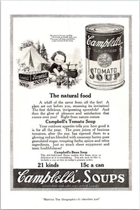 PRINT AD 1921 Campbell's Tomato Soup Grace Drayton Kid Camping 6 x 9 - Picture 1 of 3