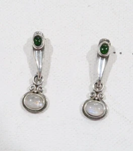 Sajen 925 Sterling Silber Chromdiopsid Mondstein Ohrhänger Neu ohne Etikett - Bild 1 von 5