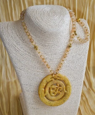 Collana di rondelle di tormalina e ciondolo cinese Drago e Fenice con bracciale - Immagine 1 di 4