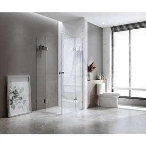 120x120cm Double Door Shower w/ Gunmetal Brackets & SS Hinges,Square knob - Picture 1 of 7
