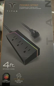 NEW Titan 3-Outlet 4ft Braided Extension Cord with LED Power Strip Black - Picture 1 of 1
