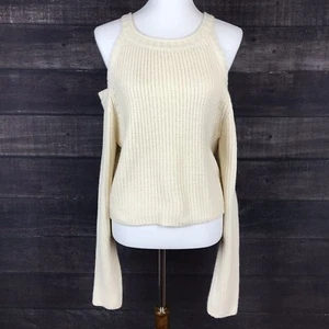 Elodie Knit Sweater L Womens Cream Cold Shoulder Minimalist Casual Street Style - Picture 1 of 7