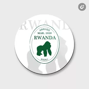 Rwanda Kigali Gorilla Travel Stamp Animal | 4'' X 4'' Round Decorative Magnet - Picture 1 of 2