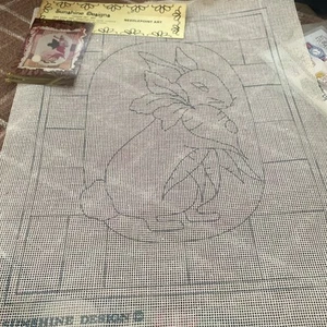 Vintage Sonnenschein Design Nadelspitze Leinwandbild Farbe zum Nähen Handarbeit Hase Kaninchen - Bild 1 von 3