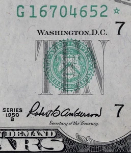 HG $10 1950B Star Federal Reserve Note G16704652* series B ten dollar Chicago G7 - Picture 1 of 3