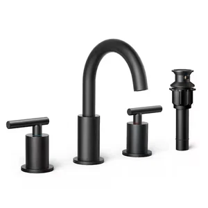 FORIOUS 2-Handle Widespread Bathroom Faucet with Pop Up Drain Matte Black - Picture 1 of 2