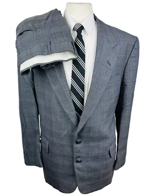 Traje de 2 piezas con pantalones de vestir OSCAR DE LA RENTA 44R gris lana a cuadros 38x32 para hombre Foto 1 de 4