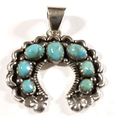 PLATA ESTERLINA 925 GRABADA PEQUEÑA NAJA 7 PIEDRAS TURQUESA 1 1/8" COLGANTE 2,7g Foto 1 de 3