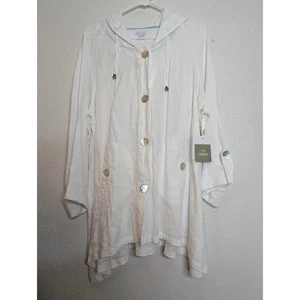 Sigrid Olsen Womens Size XL Hooded Poncho Linen Jacket Button Asymmetrical Hem - Picture 1 of 6