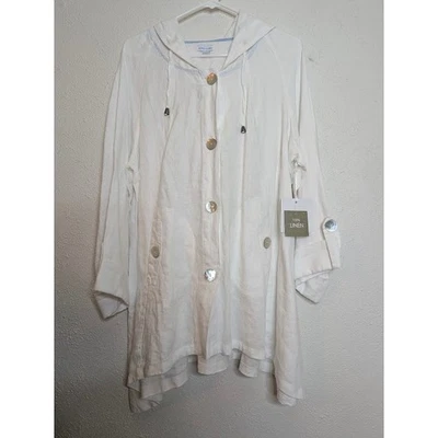 Sigrid Olsen Womens Size XL Hooded Poncho Linen Jacket Button Asymmetrical Hem - Image 1 of 4