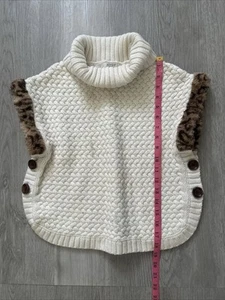 Aspen Kids Adorable Cozy Poncho Sweater size 7- 8 Youth Girls Black Leopard Trim - Picture 1 of 3