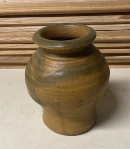 Plum Tree Pottery John Glick Glazed Stoneware Brown & Green Swirl Vase 5" Tall - Picture 1 of 4