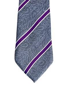 Paisley silk tie Grey with purple stripes 62 inches long - Picture 1 of 3