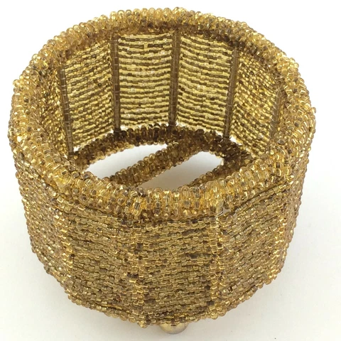 Vintage Beaded Basket Metal Frame Footed Yellow Gold Color Small T975 Cover