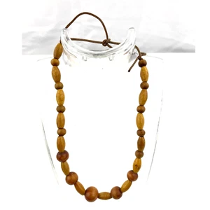 VTG Wood Bead Necklace Brown Handmade 13" Long - Picture 1 of 6