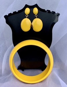Elegant Vintage Yellow Lot Enamel Dangle Gold Tone Earrings Bangle Bracelet 7/8W - Picture 1 of 6